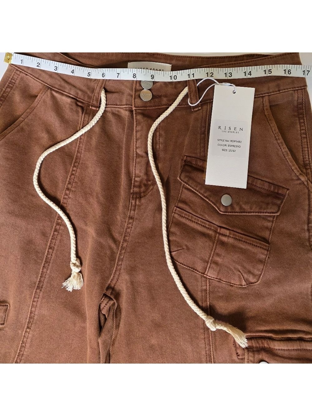 Risen Coffee Brown High Rise Cargo Straight Leg Utility Jeans Size 15 NWT - Picture 8 of 13